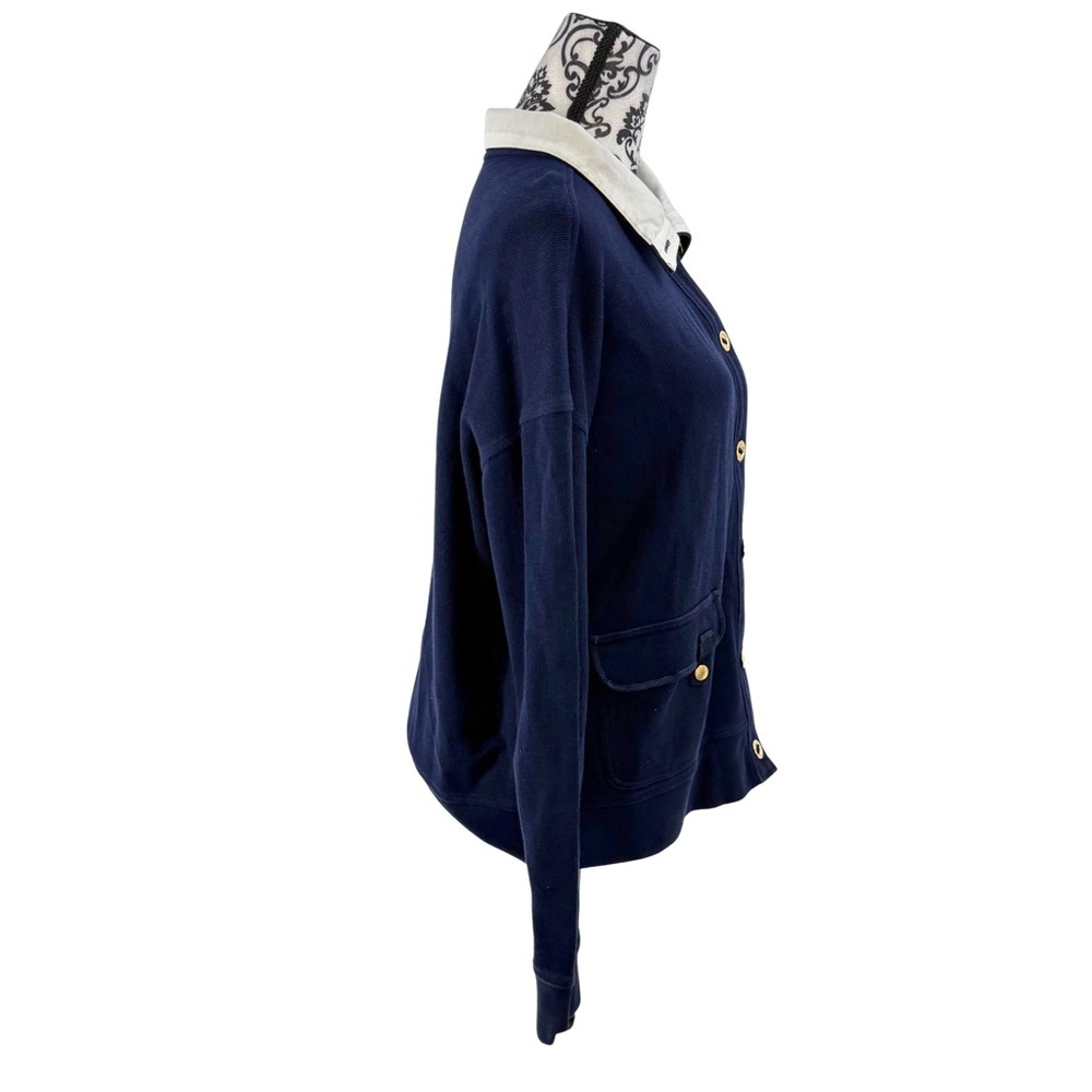 Lauren Ralph Lauren Vintage Cardigan Jacket Navy White Collar Gold Logo Buttons - Picture 4 of 11